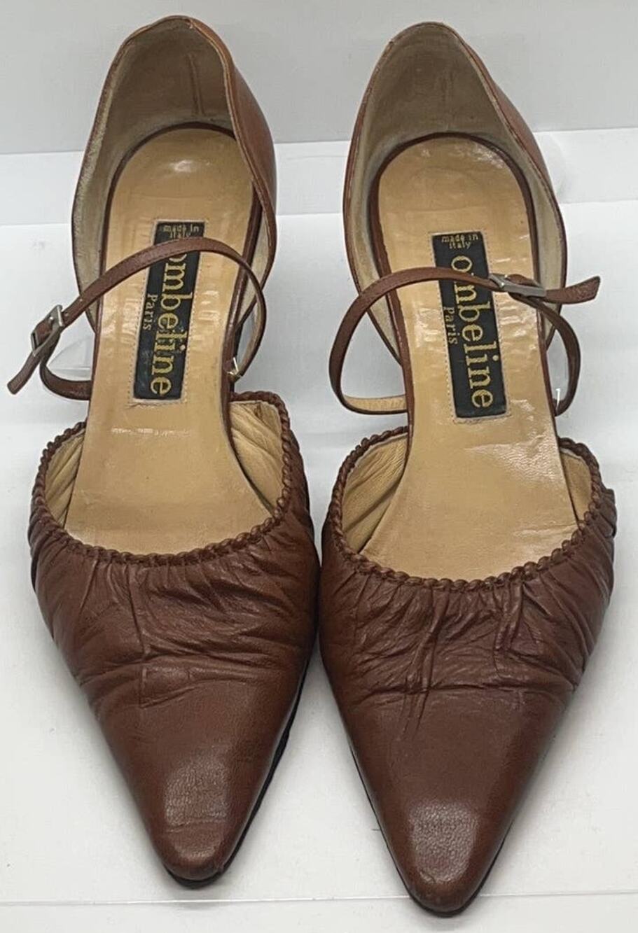 OMBELINE by Maud Frizon PARIS Brown Leather Heels Shoes Size 38.5